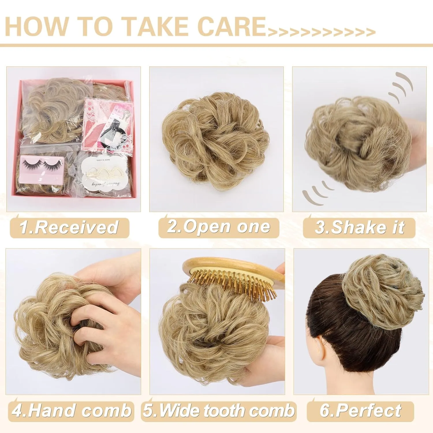 HMD 5 Pieces Messy Hair Bun Hairpiece Tousled Updo for Women Hair Extension Ponytail Scrunchies with Elastic Rubber Band Long Updo Messy Hairpiece Hair Accessories Set for Women（27/613）