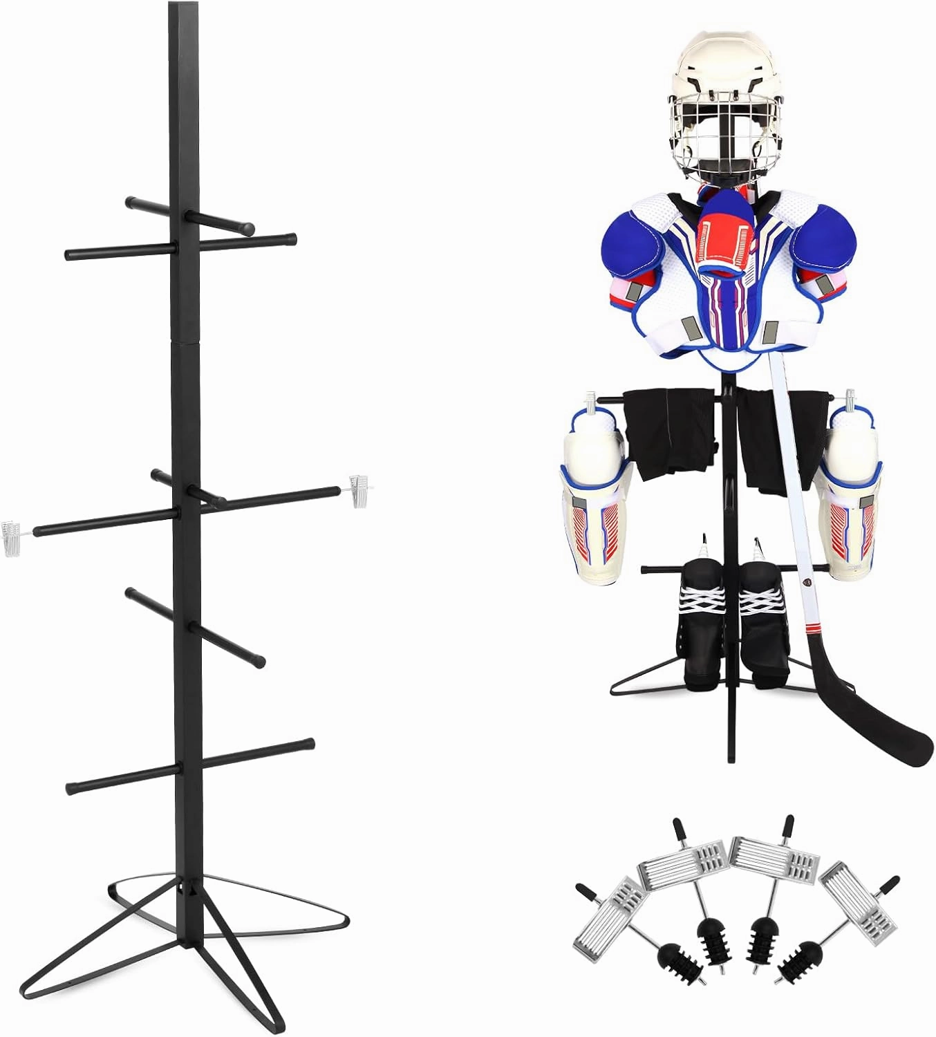 Hockey Drying Rack Metal Gear Drying Rack, Hockey Sports Gear Storage Dry Rack for Adult and Child Hockey Equipment Rack-4 Additional Hanging Clips