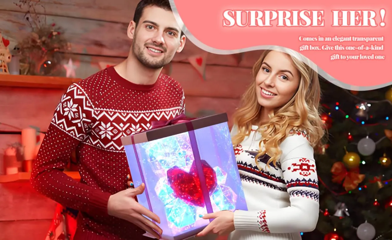 Holographic Light Up Teddy Bear, iridiscent bear, with heart with lights and beutigul gift box, presents for him, gifts for her (Bear (Read Heart) with Gift Box)