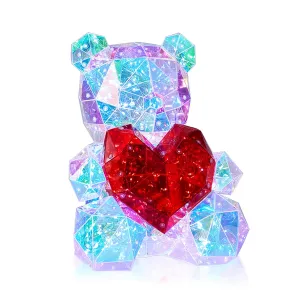 Holographic Light Up Teddy Bear, iridiscent bear, with heart with lights and beutigul gift box, presents for him, gifts for her (Bear (Read Heart) with Gift Box)