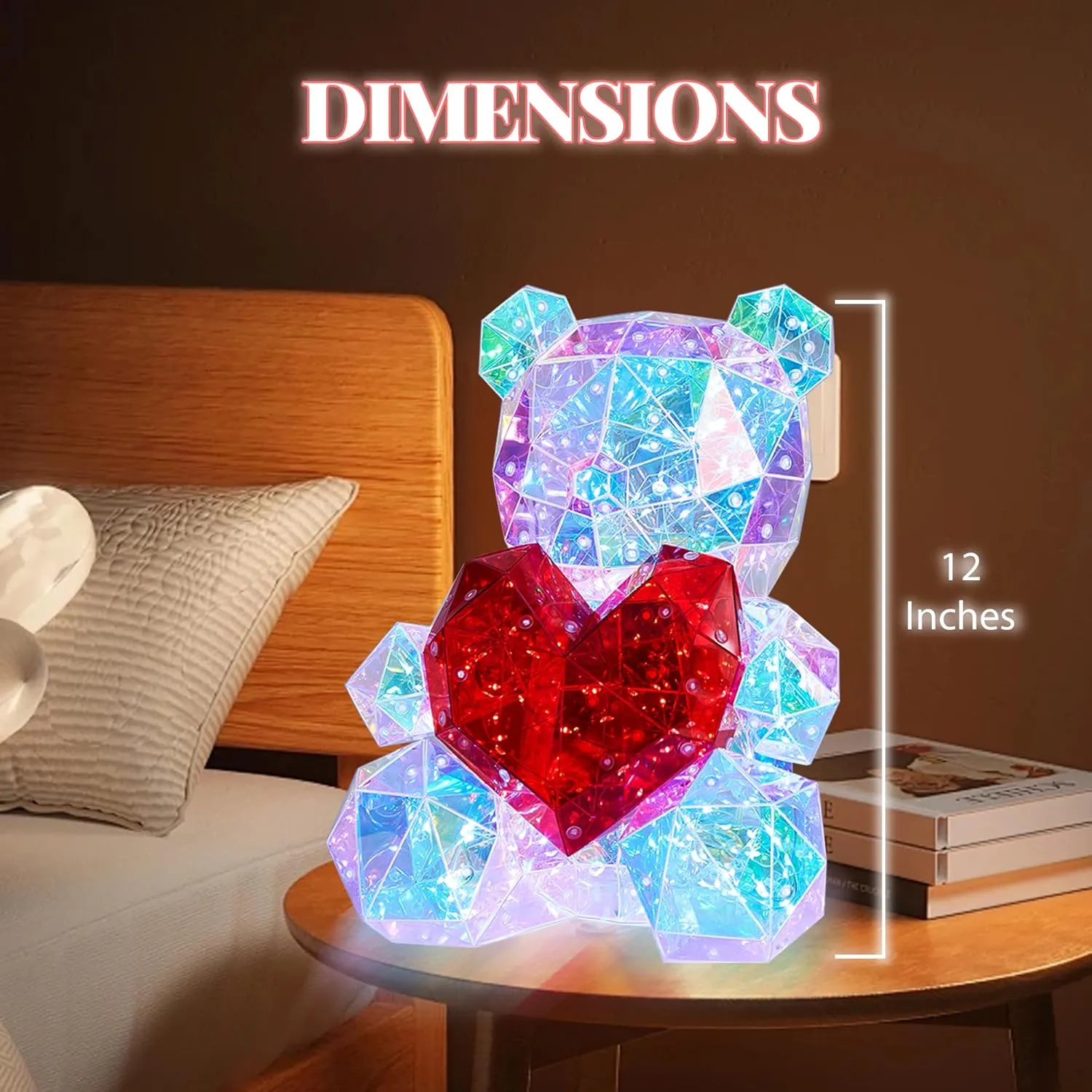 Holographic Light Up Teddy Bear, iridiscent bear, with heart with lights and beutigul gift box, presents for him, gifts for her (Bear (Read Heart) with Gift Box)