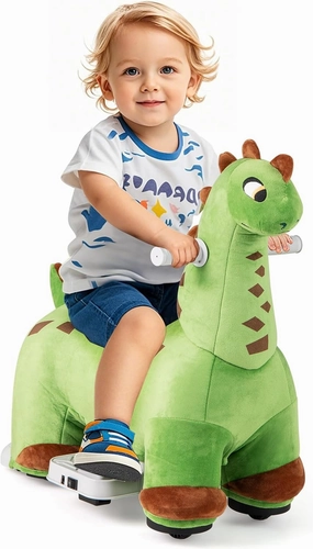HONEY JOY 6V Dinosaur Ride on Toys, Battery Powered Motorized Ride on Dinosaur, Music, Forward, Removable & Washable Cover, Comfortable Seat, Electric Car for Kids, Gift for Boy Girl, Green (Green)