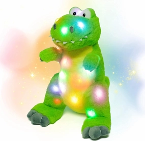 Hopearl LED Plush Dinosaur Lighting Up T-Rex Stuffed Animal Floppy Night Lights Glow in The Dark Birthday Festival for Kids Toddler Girls, Green, 12.5''