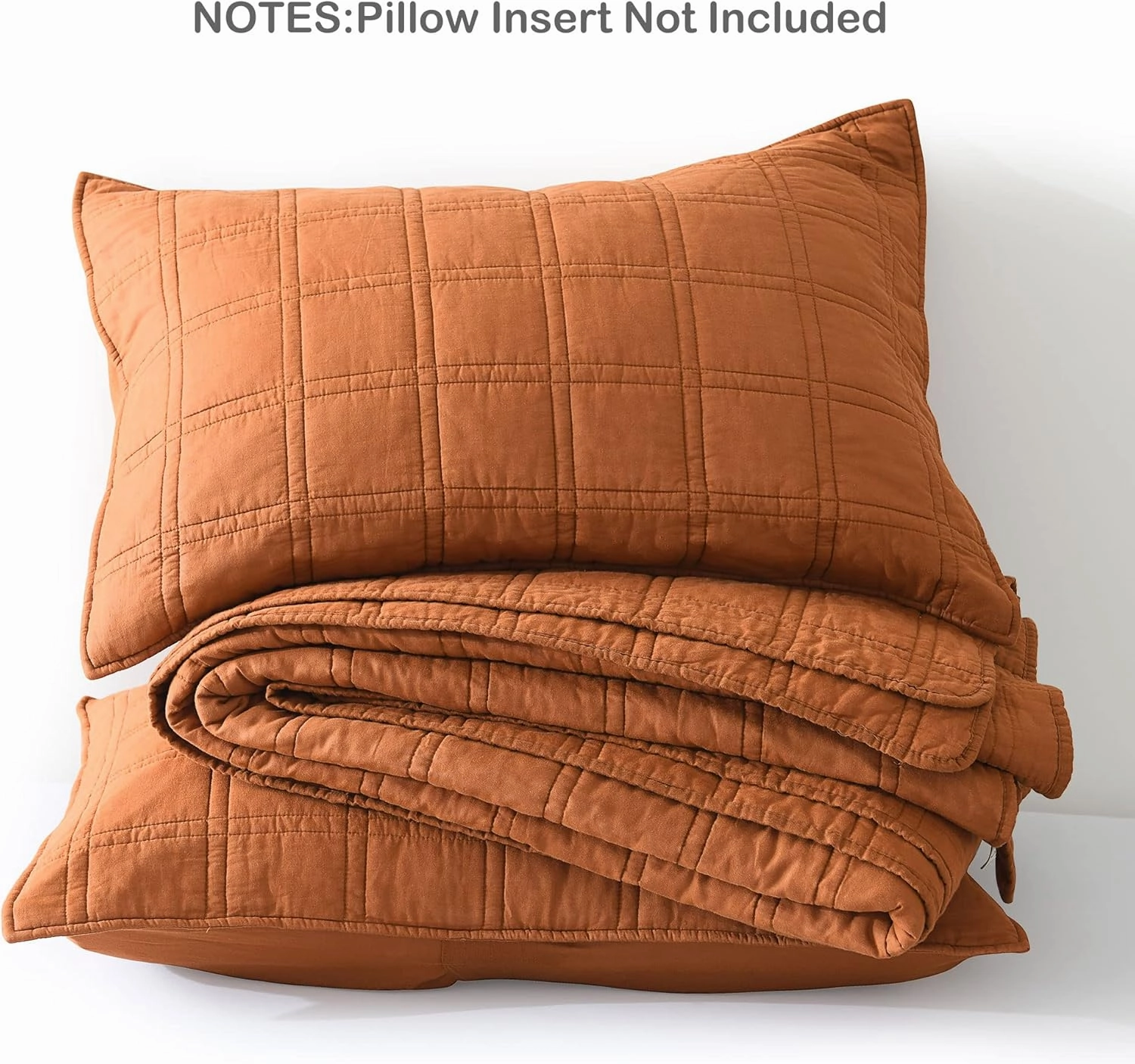 HORIMOTE HOME 100% Cotton Quilt Queen Size Burnt Orange Bedspread, Pre-Washed 3-Piece Cozy Lightweight Stitching Bedding Cover Coverlet Set with 2 Shams in Geometric Pattern for All Season