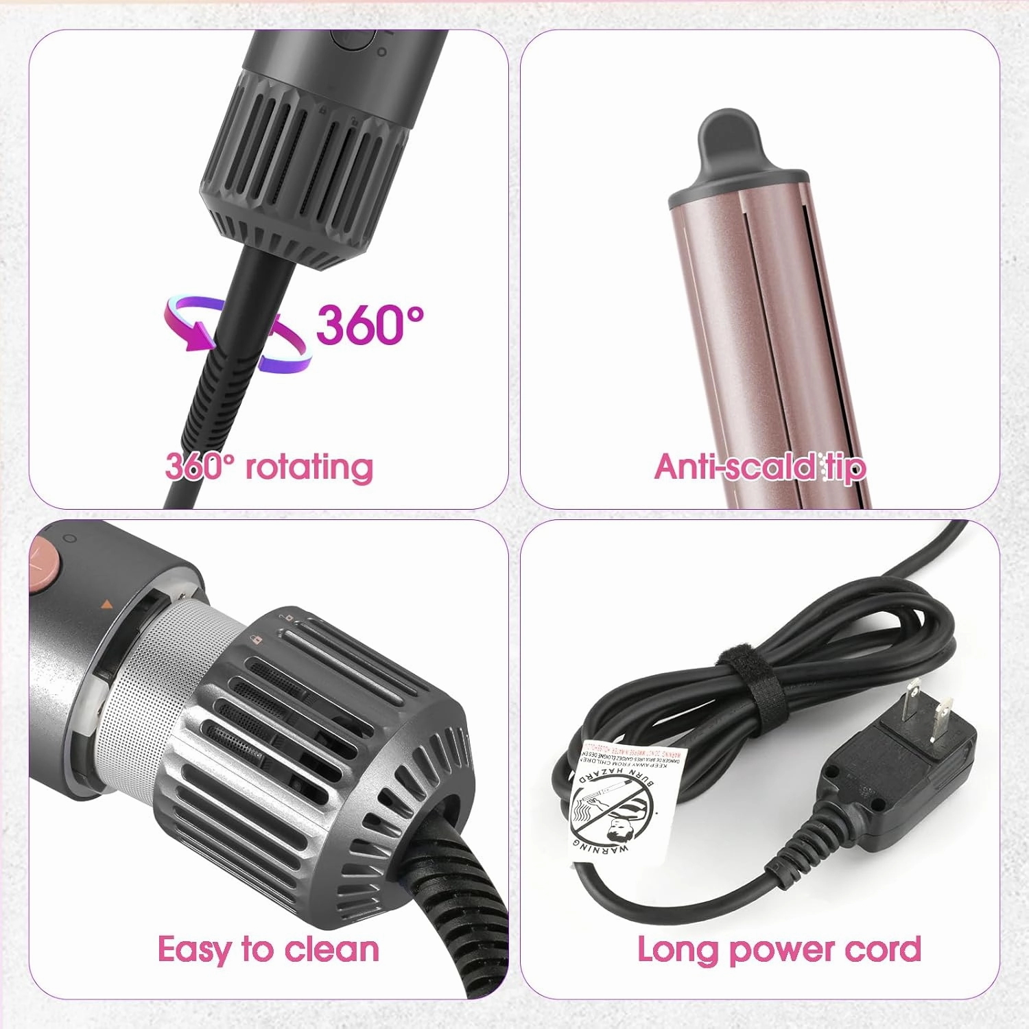 Hot Air Styler, Blow Dryer Brush, Auto Hair Wrap Curling Irons Hot Air Brush Negative Ionic Airflow Hair Curlers, Multi Styler for Volumizing, Straight, Wavy, Curly Hair, Black