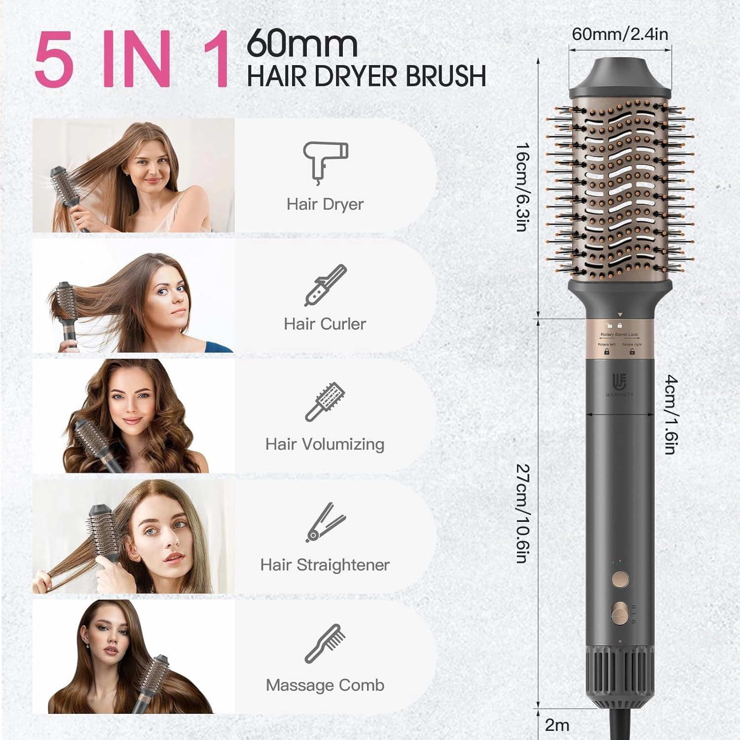 Hot Air Styler, Blow Dryer Brush, Auto Hair Wrap Curling Irons Hot Air Brush Negative Ionic Airflow Hair Curlers, Multi Styler for Volumizing, Straight, Wavy, Curly Hair, Black