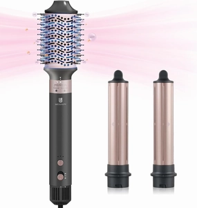 Hot Air Styler, Blow Dryer Brush, Auto Hair Wrap Curling Irons Hot Air Brush Negative Ionic Airflow Hair Curlers, Multi Styler for Volumizing, Straight, Wavy, Curly Hair, Black