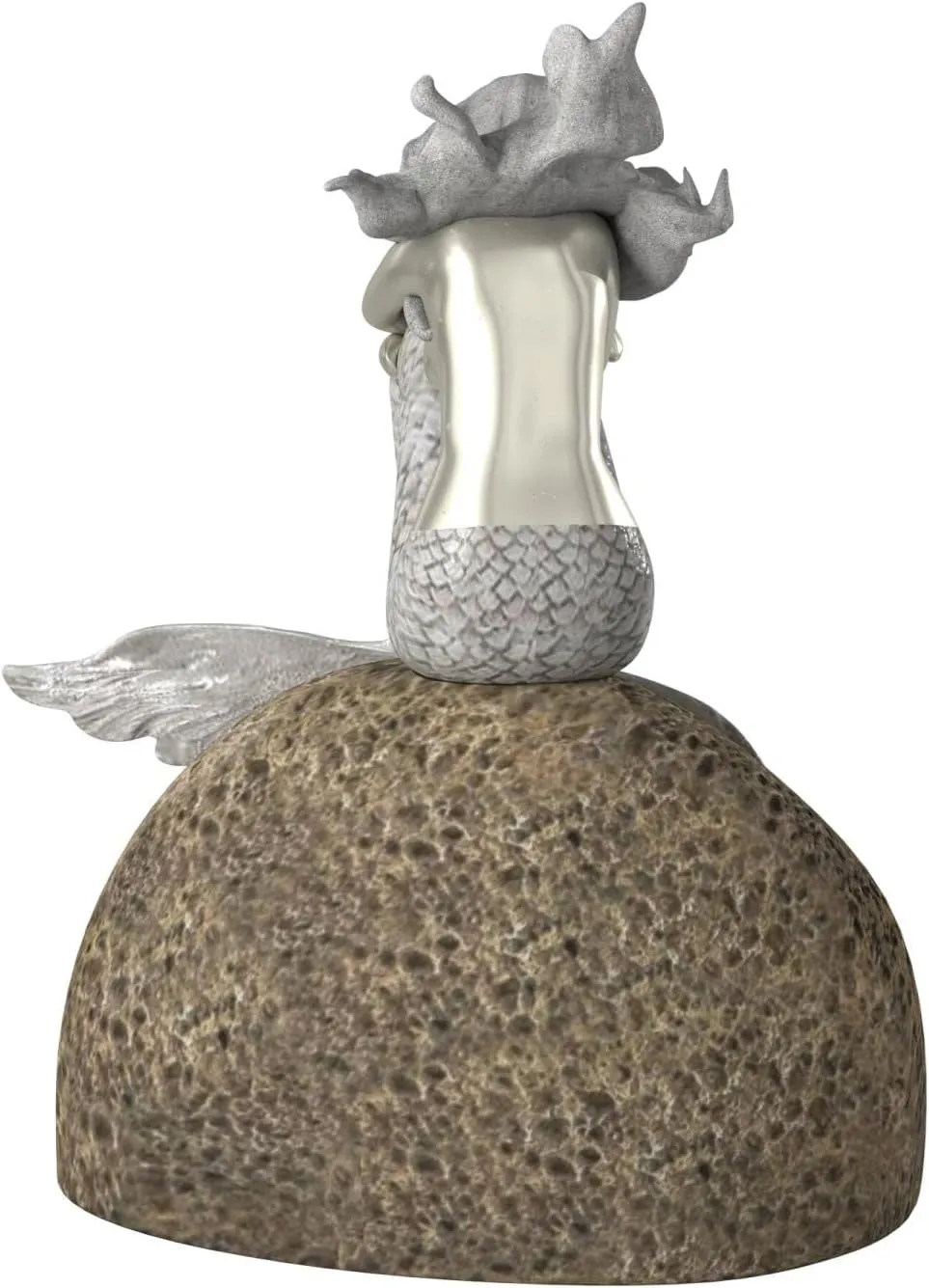 Howard Elliott Mermaid on The Rock Figure Statue for Home & Garden Decor, Bright Silver Finish Sea Life Sculpture with Padded Base for Console Table, Book Shelves & Home Decor, 8 x 5 x 10 inches
