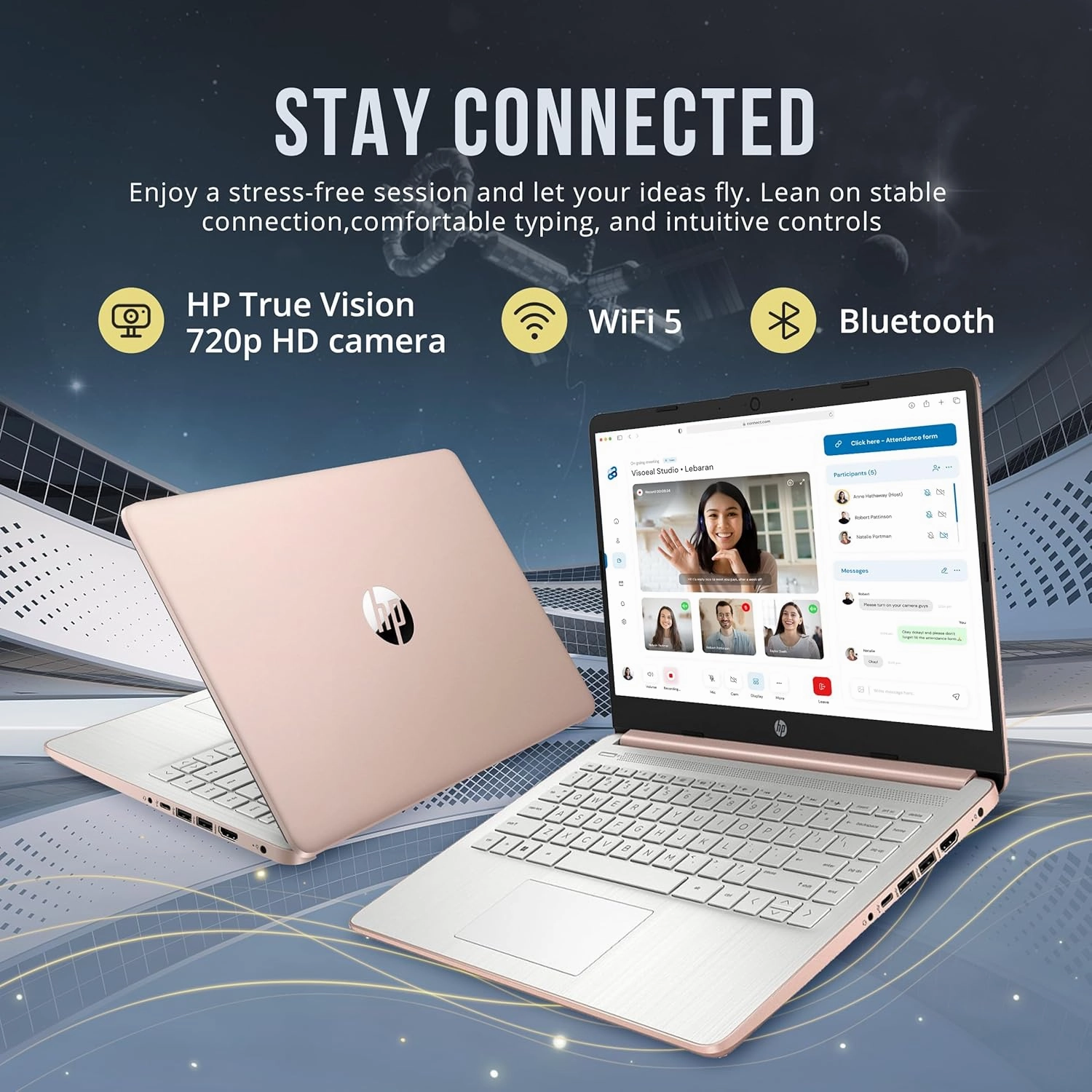 HP Stream 14" HD BrightView Laptop, Intel Celeron N4120, 16GB RAM, 416GB Storage (128GB eMMC   288GB Docking Station Set), Intel UHD Graphics, 720p Camera, Wi-Fi, 1 Year Office 365, Win 11 S, Gold