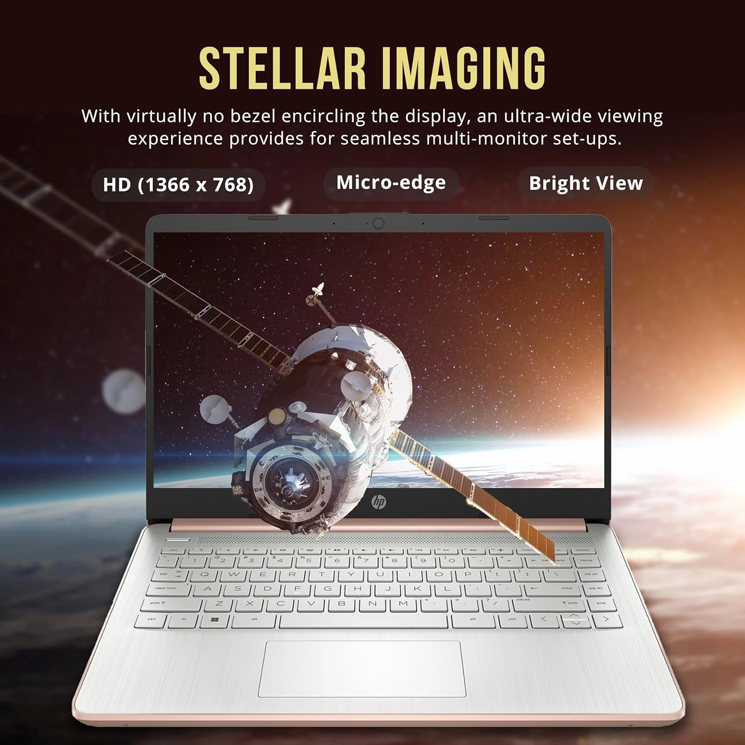 HP Stream 14" HD BrightView Laptop, Intel Celeron N4120, 16GB RAM, 416GB Storage (128GB eMMC   288GB Docking Station Set), Intel UHD Graphics, 720p Camera, Wi-Fi, 1 Year Office 365, Win 11 S, Gold