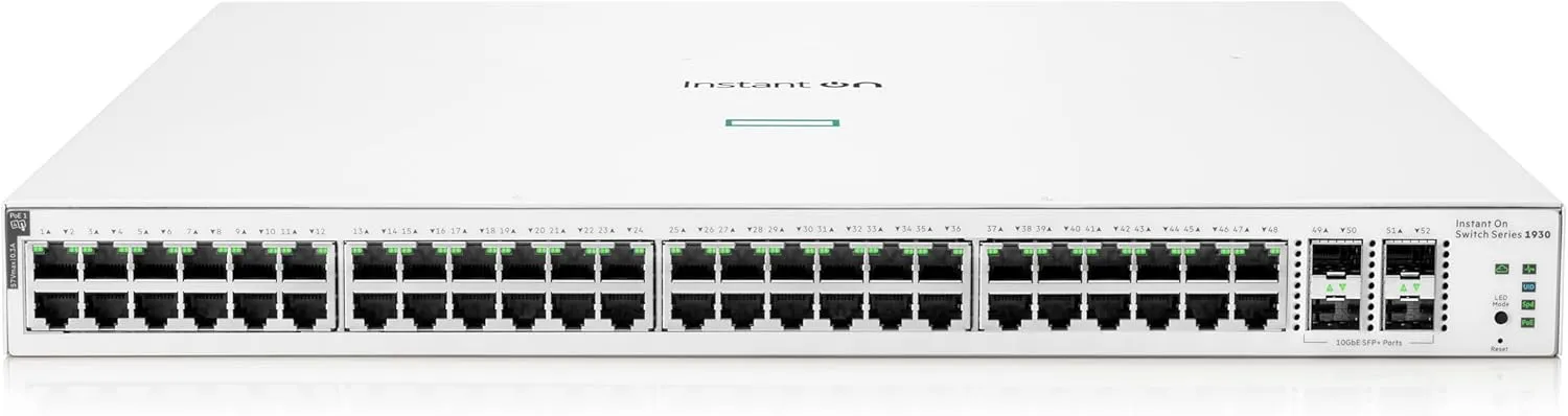 HPE Networking Instant On Switch Series 1930 48-Port Gb Smart-Managed Layer 2  Ethernet Switch with PoE | 48x 1G | 4X SFP  | 48x CL4 PoE 370W | US Cord (JL686B#ABA)
