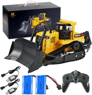 HUINA 1554 1/16 Scale Remote Control Bulldozer 2.4GHz 11CH RC Construction Vehicle with Lights & Sound Toy Electric Toys for Kids 6  Years Old