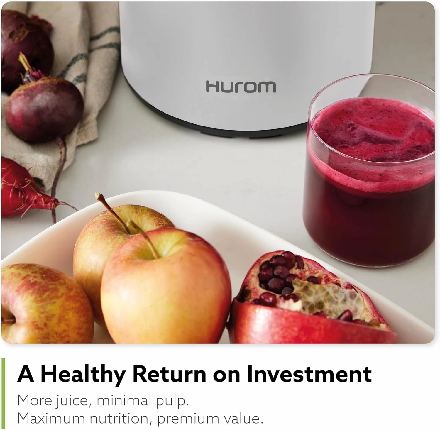 Hurom H400 Easy Clean Slow Juicer, White | Whole Produce Hopper | Quiet Motor | Scrub Free Cleaning | BPA Free | Easy Assembly | Cold Press Masticating Juicer