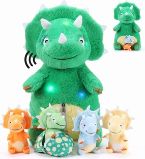 HyDren Triceratops Stuffed Animals Set 1 Mommy Dinosaur with 4 Mini Cubs 1 Dinosaur Egg Light up and Roaring Plush Dinosaur Triceratops Christmas Birthday Surprise Gifts Party Favors