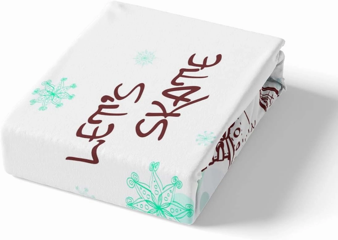 Ice Skating Fitted Sheet Girls Skater Skating Shoes Cartoon Bedding Set Twin Size Winter Snow Tie Dye White Deep Pocket Sheet for Kids Boys Teens Room Decor Speed Sports Gaming Bed Sheet 2pcs