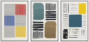 IDEA4WALL Framed Canvas Print Wall Art Set Mid-Century Colorful Color Block Stripes Abstract Shapes Illustrations Minimalism Bohemian Decorative for Living Room, Bedroom, Office - 24"x36"x3 White