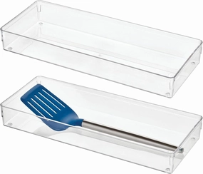 iDesign Small Kitchen Drawer Organizer - Plastic Drawer Organizers for Kitchen - Set of 2 - Clear