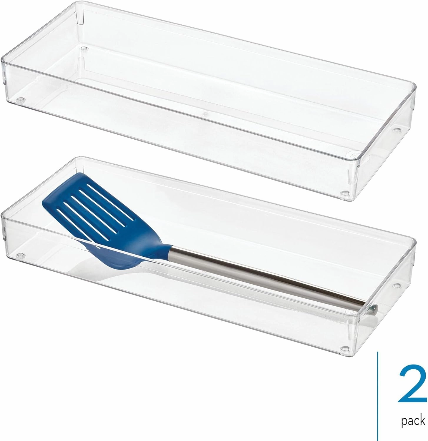 iDesign Small Kitchen Drawer Organizer - Plastic Drawer Organizers for Kitchen - Set of 2 - Clear