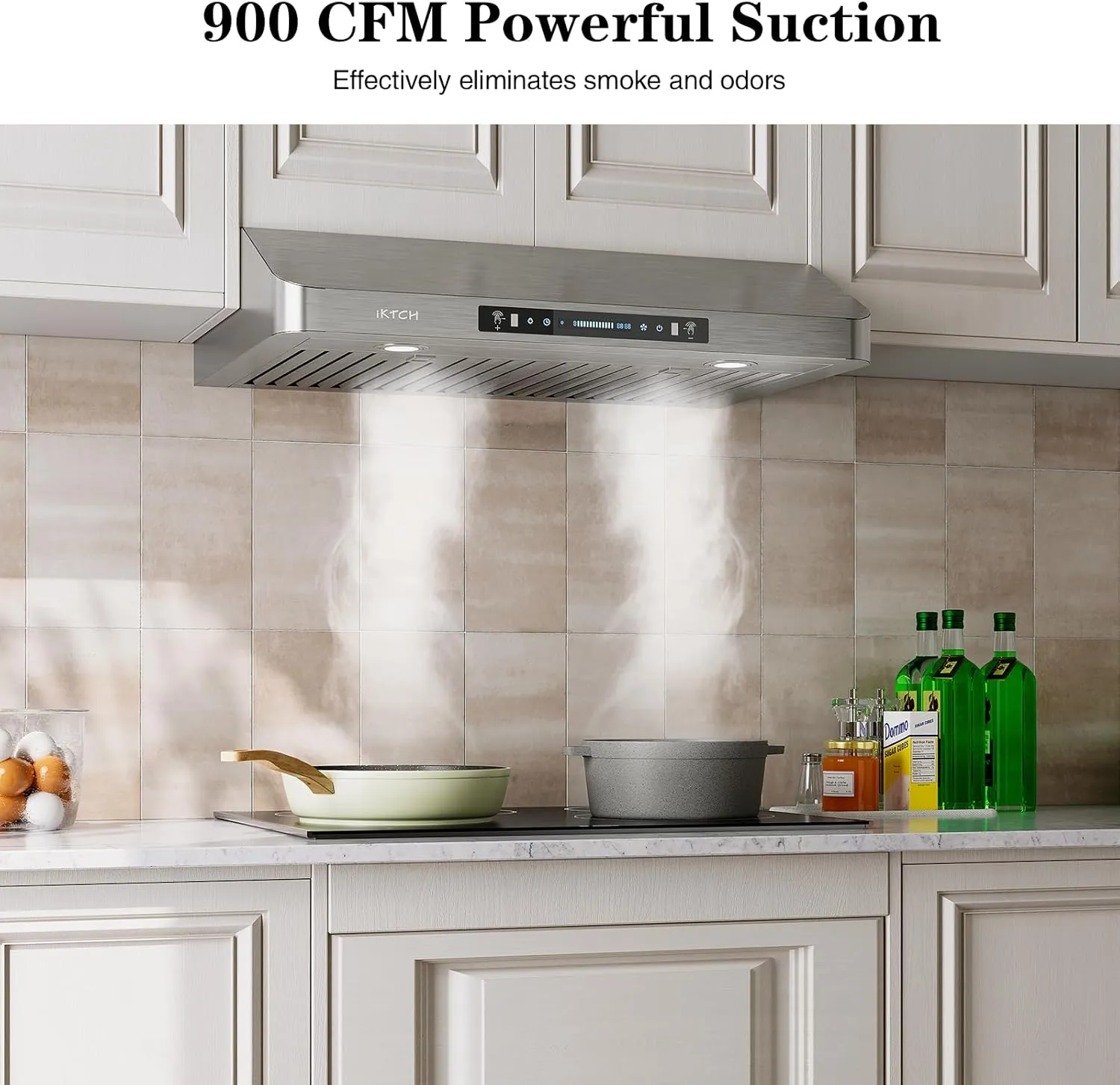 IKTCH 30 Inch Under Cabinet Range Hood, 900 CFM with 4-Speed Gesture Sensing & Touch Control, Stainless Steel Range Hood