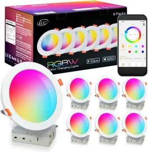ILC 4 Inch LED Reccessed Downlights Compatible with Alexa (Echo Hub Required), 10W, APP Controlled, RGB Color Changing, 2700K-6000K, 100W Equivalent, Recessed Ceiling Lights,Bluetooth MESH (6 Packs)