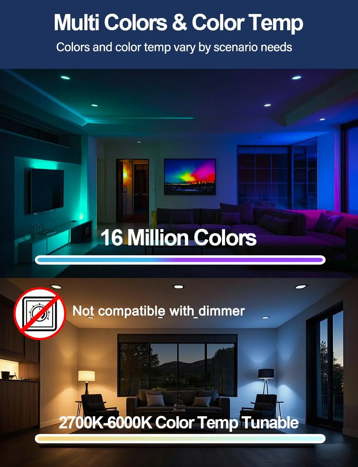 ILC 4 Inch LED Reccessed Downlights Compatible with Alexa (Echo Hub Required), 10W, APP Controlled, RGB Color Changing, 2700K-6000K, 100W Equivalent, Recessed Ceiling Lights,Bluetooth MESH (6 Packs)