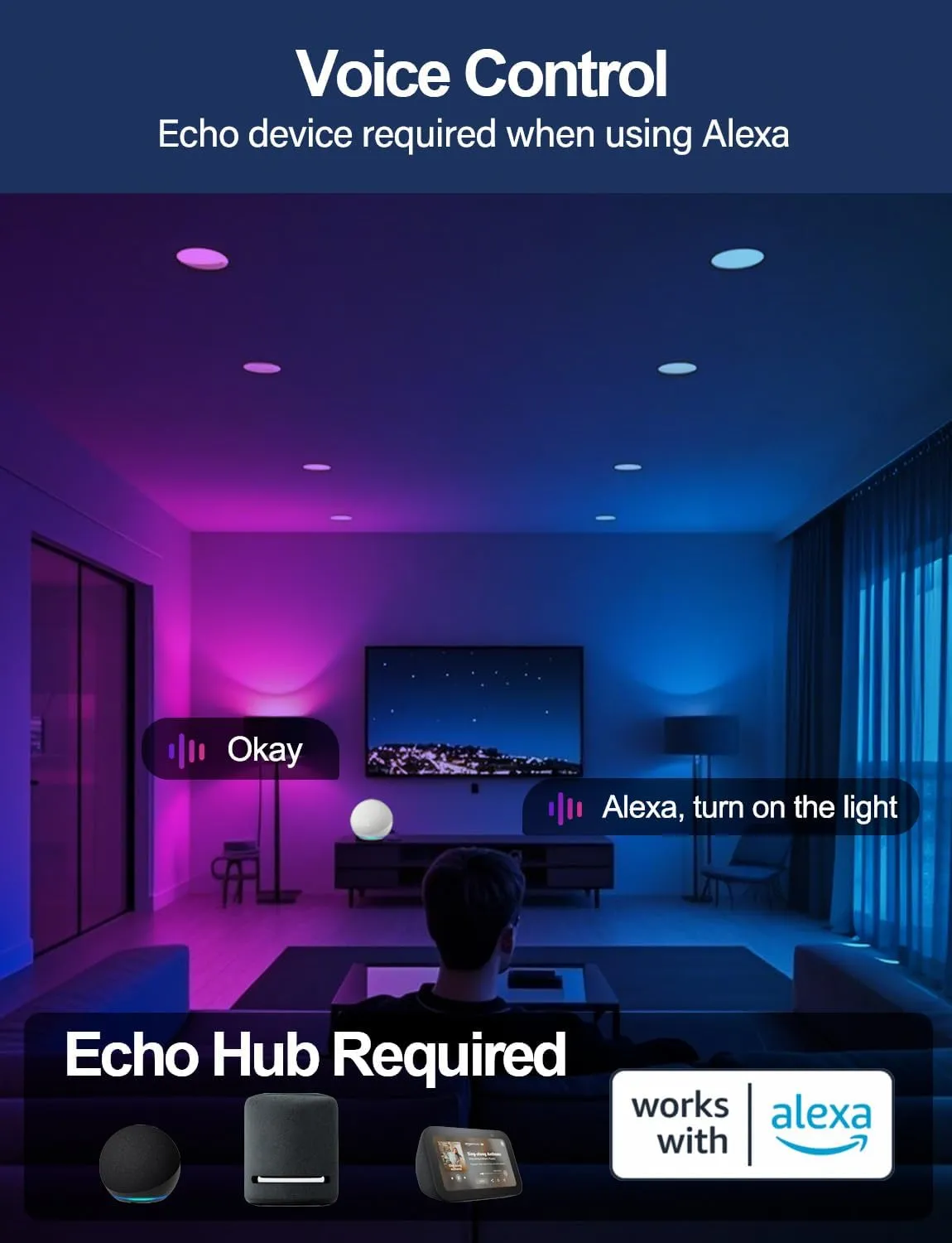 ILC 4 Inch LED Reccessed Downlights Compatible with Alexa (Echo Hub Required), 10W, APP Controlled, RGB Color Changing, 2700K-6000K, 100W Equivalent, Recessed Ceiling Lights,Bluetooth MESH (6 Packs)