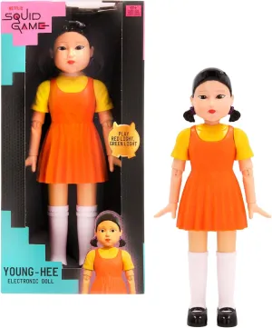 IMC Toys Squid Game Young-HEE Doll, Plays Red Light Green Light with Electronic Doll, Equipped with Motion Sensors and Eyes Light, Gift Toy for Children and Adults Over 17 Years Old