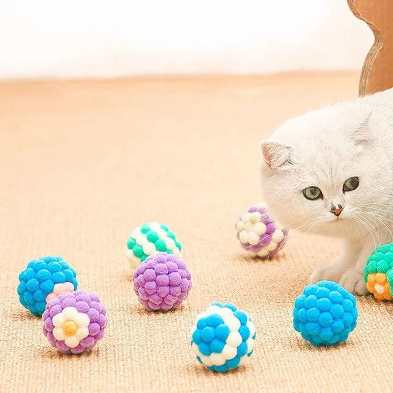 Interactive Cat Toy Colorful Plush Ball Built-in Bell