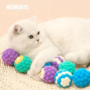 Interactive Cat Toy Colorful Plush Ball Built-in Bell
