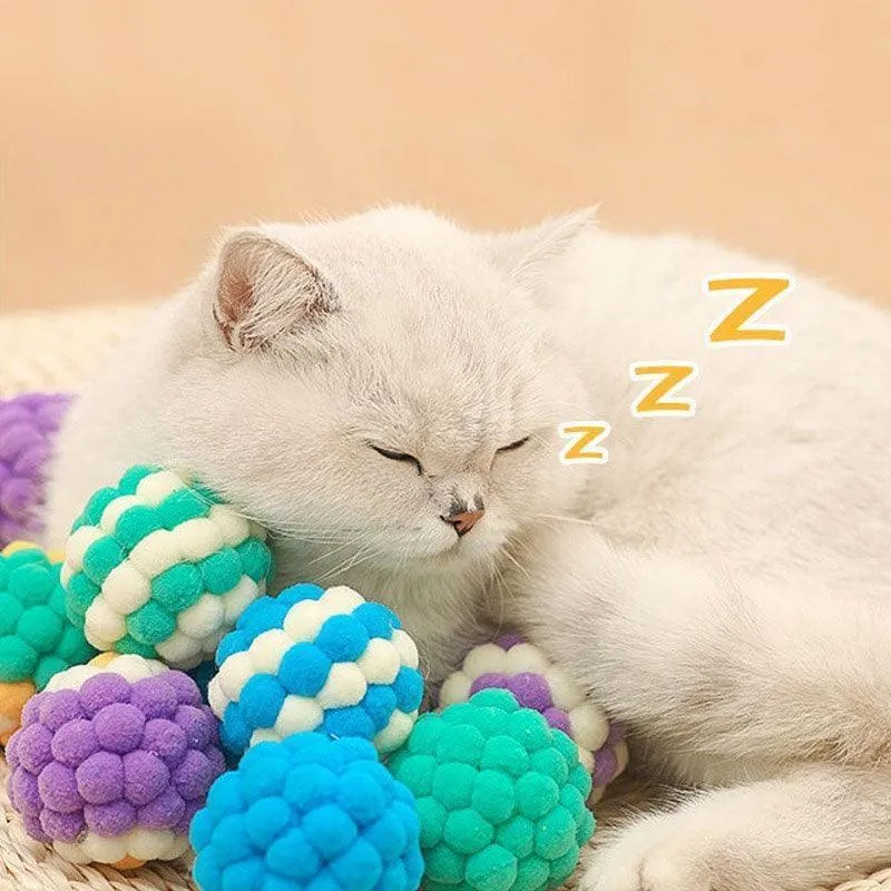 Interactive Cat Toy Colorful Plush Ball Built-in Bell