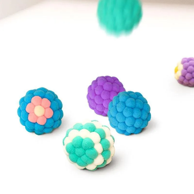 Interactive Cat Toy Colorful Plush Ball Built-in Bell