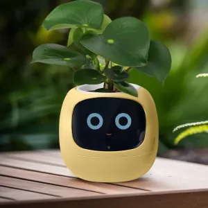 Interactive Plant Pot – Smart Planter, AI Pet Plantagotchi, tamagotchi, Leafypod and Plantiboy, Robot Flower with Feelings, Electric Maceta, Indoor Flowerpot with Water, Digital Gifts (yellow)