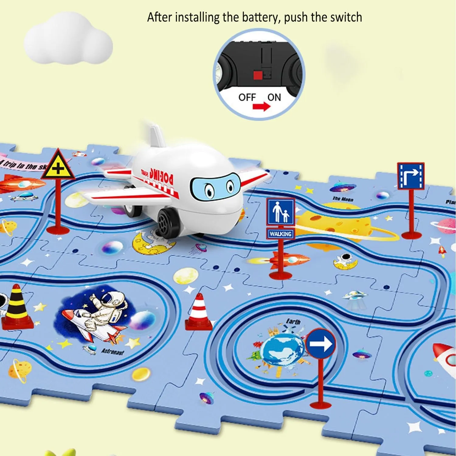 Interactive Racetrack Puzzle, Puzzle Racer Kids Car Track Set, Rail Car Puzzle Track, Electric Race Car Track Set, DIY Assembling Electric Race Car Track Set, Montessori Toys Gifts(Land,15pcs)