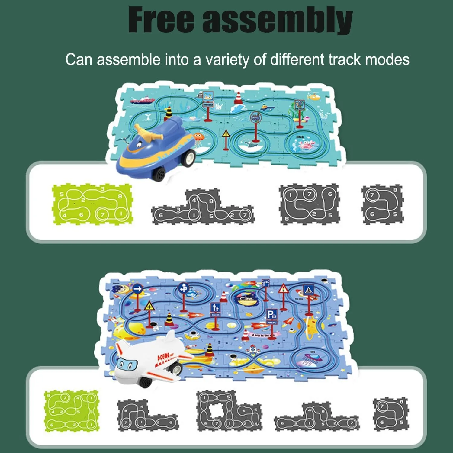 Interactive Racetrack Puzzle, Puzzle Racer Kids Car Track Set, Rail Car Puzzle Track, Electric Race Car Track Set, DIY Assembling Electric Race Car Track Set, Montessori Toys Gifts(Land,15pcs)