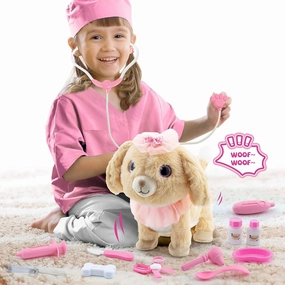 Interactive Toys Electronic Plush Dog for Girls, Pretend Play Doctor Kit with Dress Up Costume, Remote Control Puppy Sing, Walk, Nod, Bark, Wag Tail, Gifts for 2 3 4 Years Old Kids Toddlers