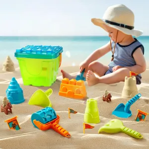 iPlay, iLearn Kids Beach Toys, Toddler Outdoor Sand Toy, Outside Summer Sandbox Playset W/Portable Castle Bucket, Shovels Set, Sand Molds, Travel Fun Gifts for 3 4 5 6 7 8 Year Old Boy Girl Children