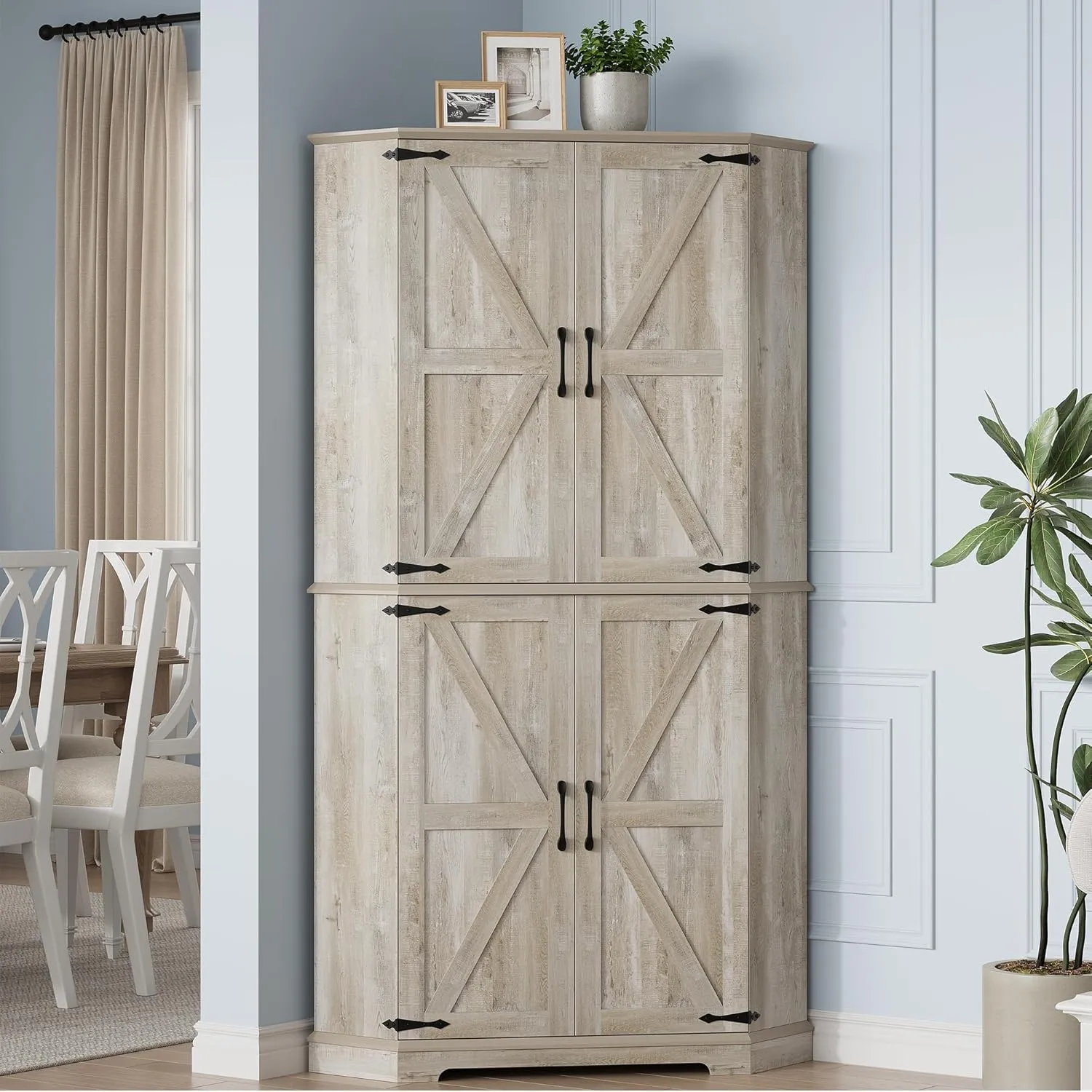 IRONCK Corner Cabinet, 72" Kitchen Pantry Cabinet, 6-Tier Farmhouse Pantry with 4 Adjustable Shelves, 240° Swivel Doors, 2 Doors Storage, Spacious Hutch for Kitchen, Living Room, Rustic Maple