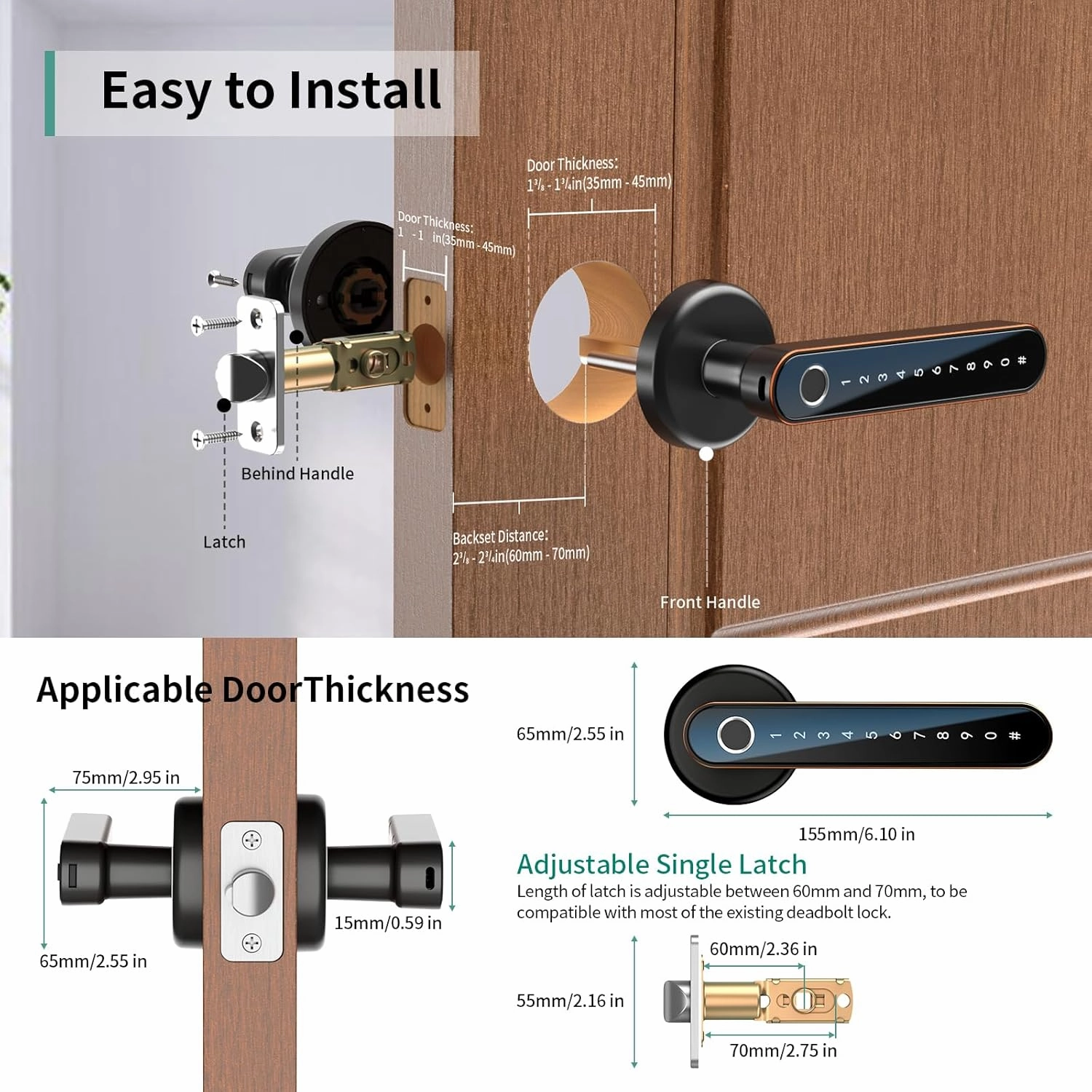 IRONZON Fingerprint Door Lock Smart Door Lock with Keypad Keyless Entry Door Lock with Handle for Home Hotel Office Apartment Bedroom 191YORB