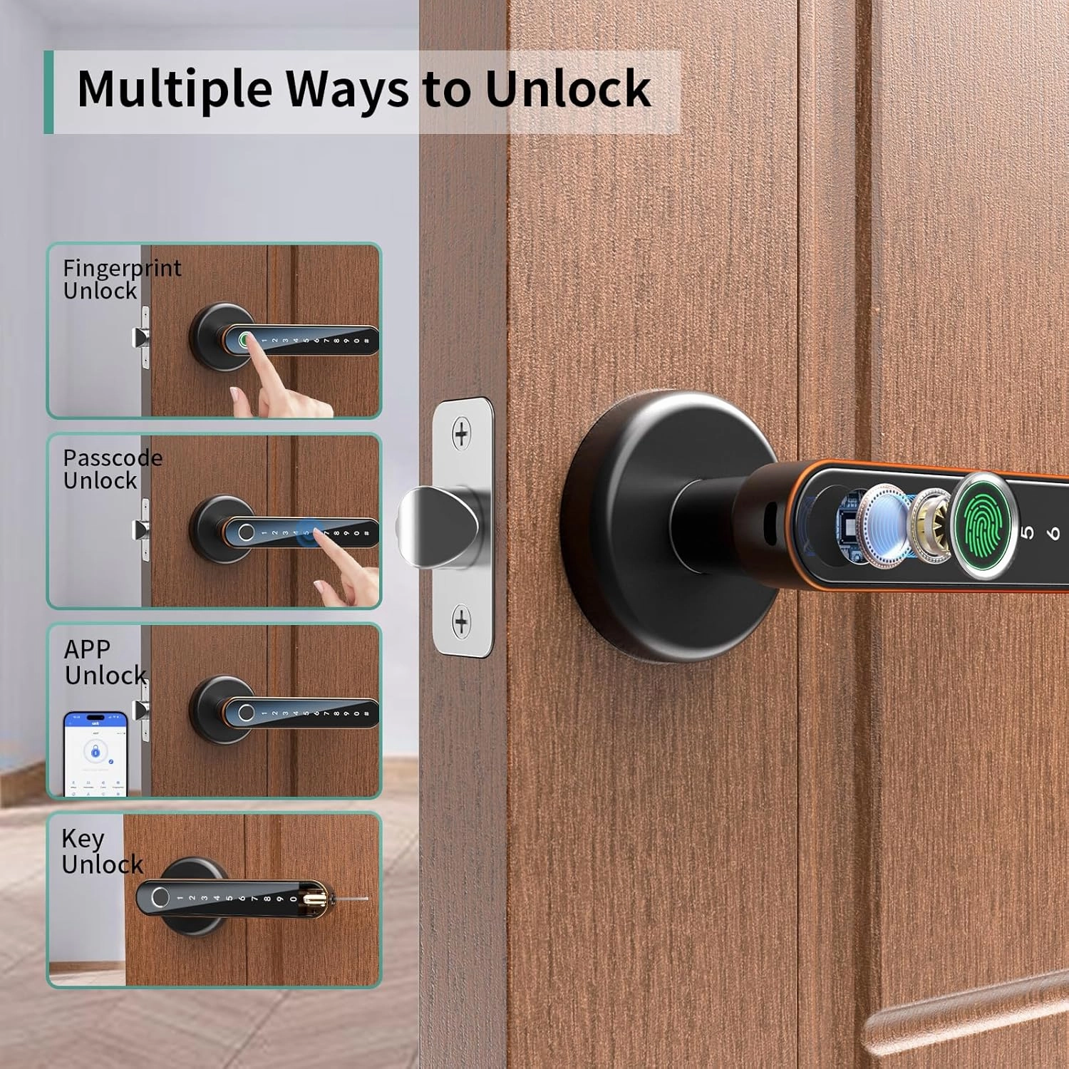 IRONZON Fingerprint Door Lock Smart Door Lock with Keypad Keyless Entry Door Lock with Handle for Home Hotel Office Apartment Bedroom 191YORB
