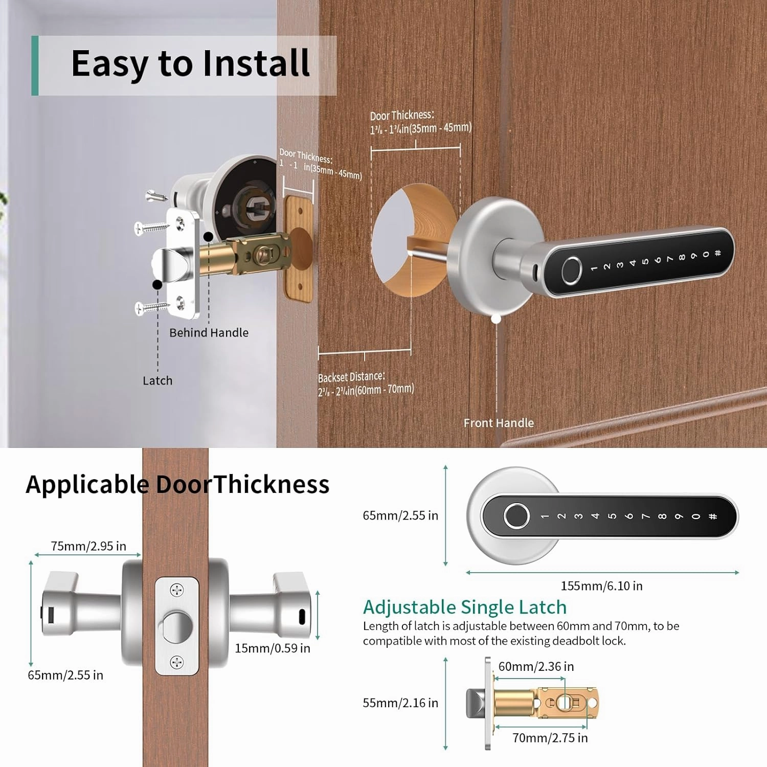 IRONZON Fingerprint Door Lock Smart Door Lock with Keypad Keyless Entry Door Lock with Handle for Home Hotel Office Apartment Bedroom