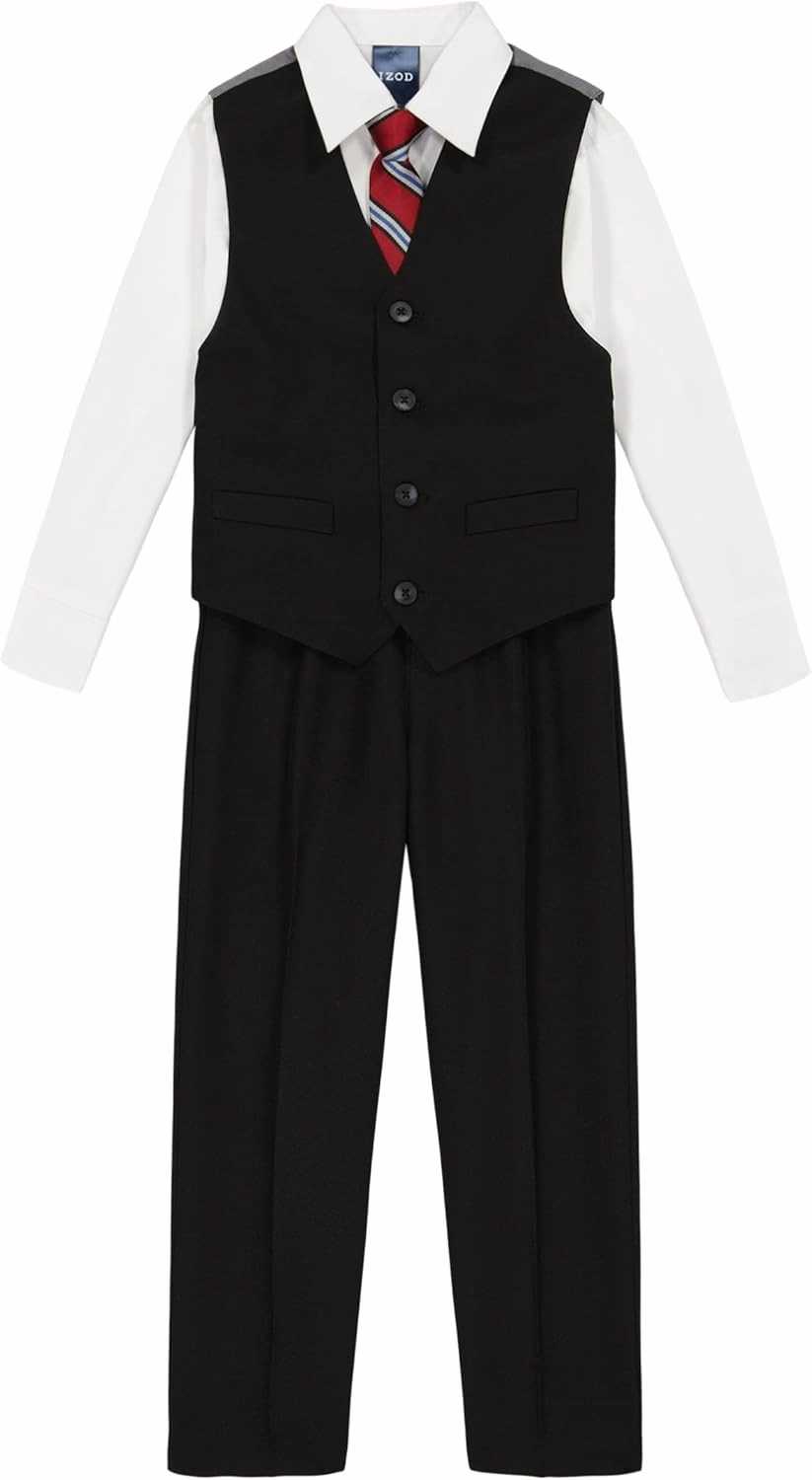 IZOD Boys' 4-Piece Set with Collared Dress Shirt, Tie, Vest, and Pants