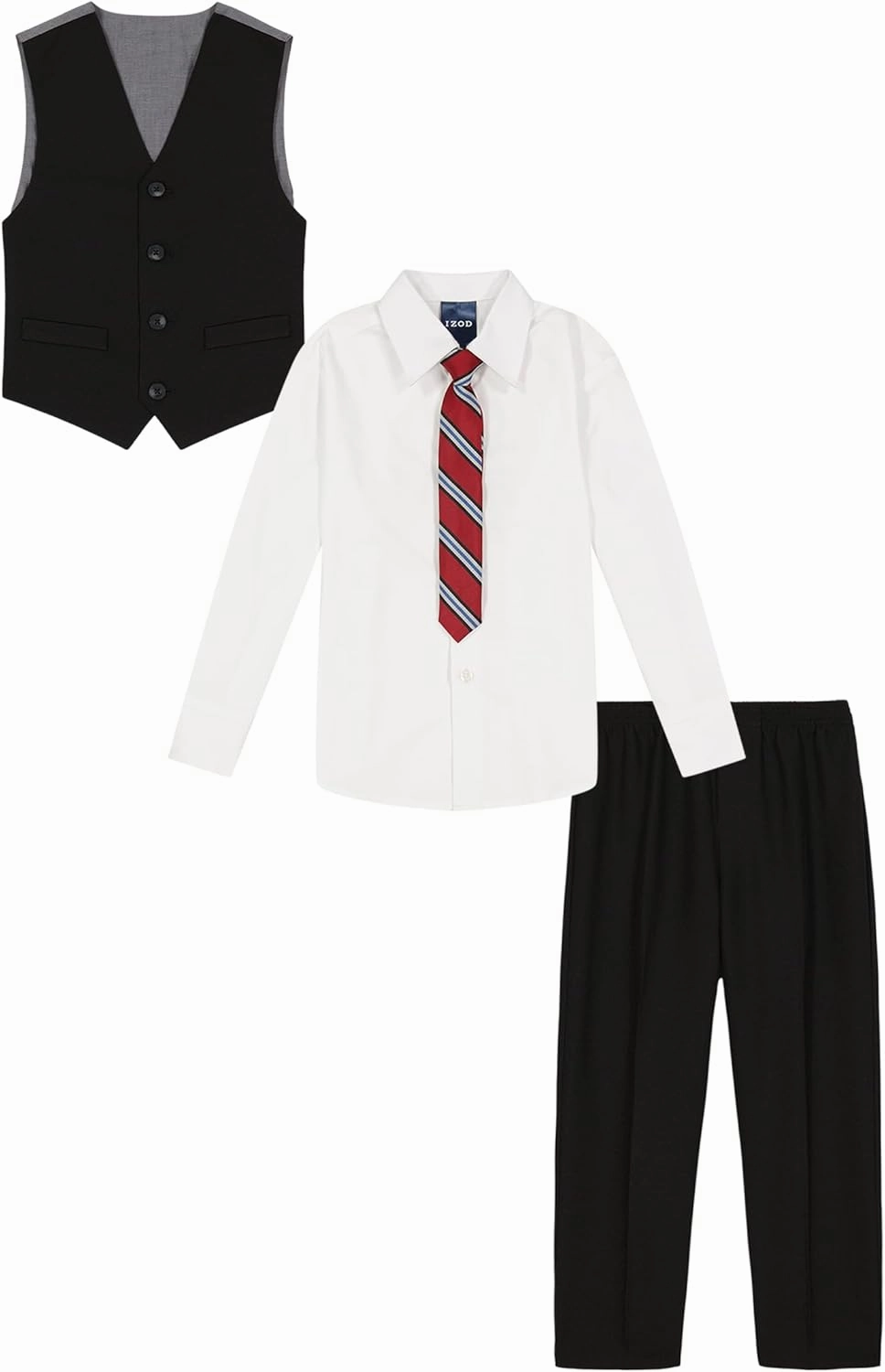 IZOD Boys' 4-Piece Set with Collared Dress Shirt, Tie, Vest, and Pants