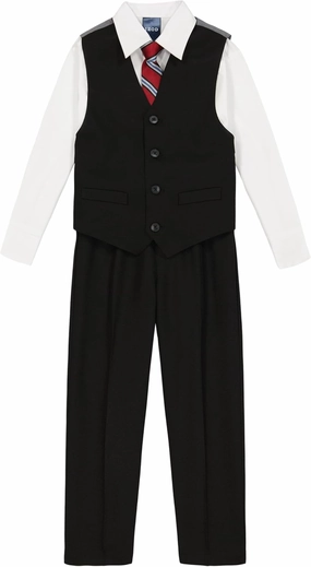 IZOD Boys' 4-Piece Set with Collared Dress Shirt, Tie, Vest, and Pants