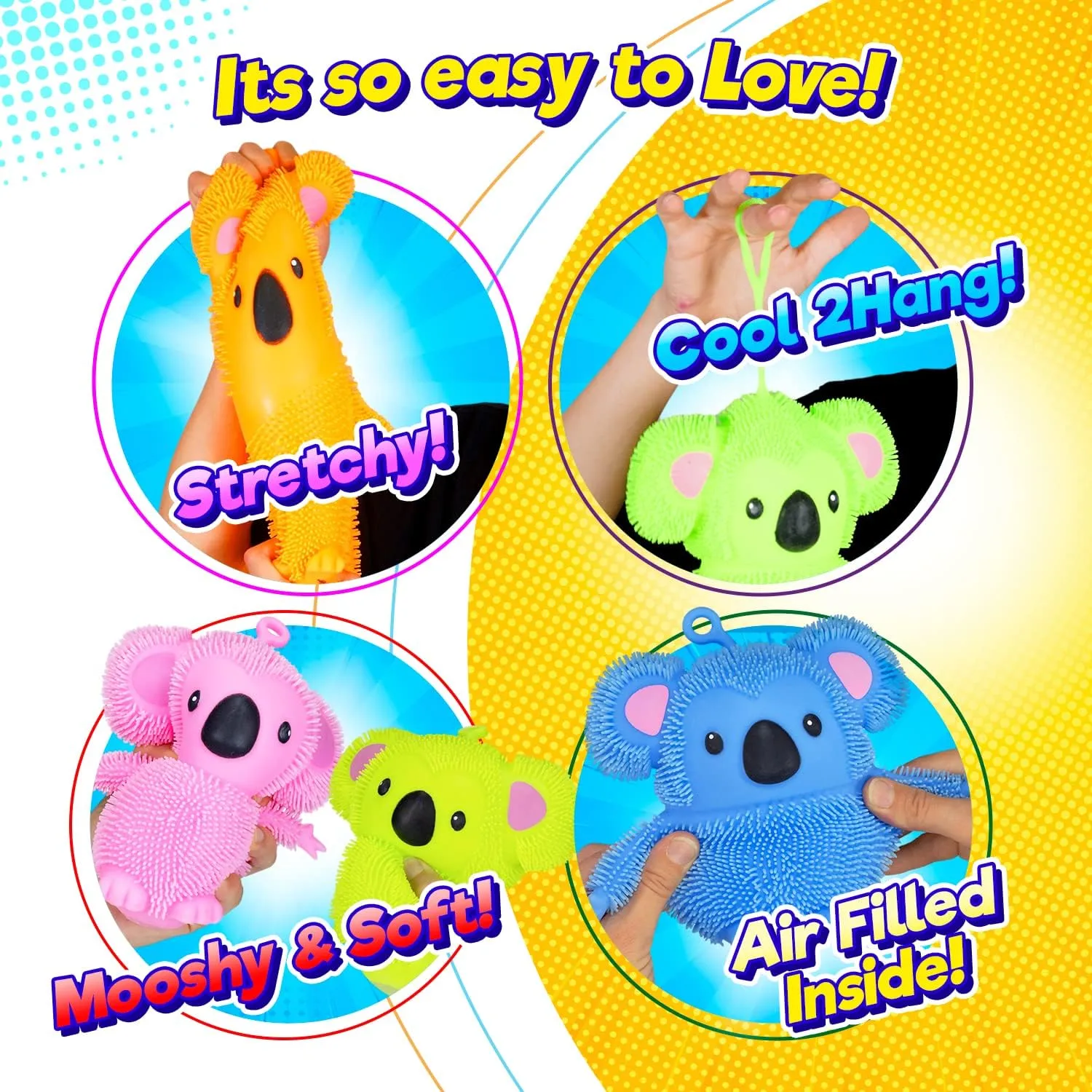 JA-RU Koala Bear Pets Stretchy Squishy Fidget Toy (2 Koalas Assorted) Stress Relief Bedtime Buddies for Kids, with Hair Tentacles Like Noodles. Party Favor Birthday Decorations 6710-2s