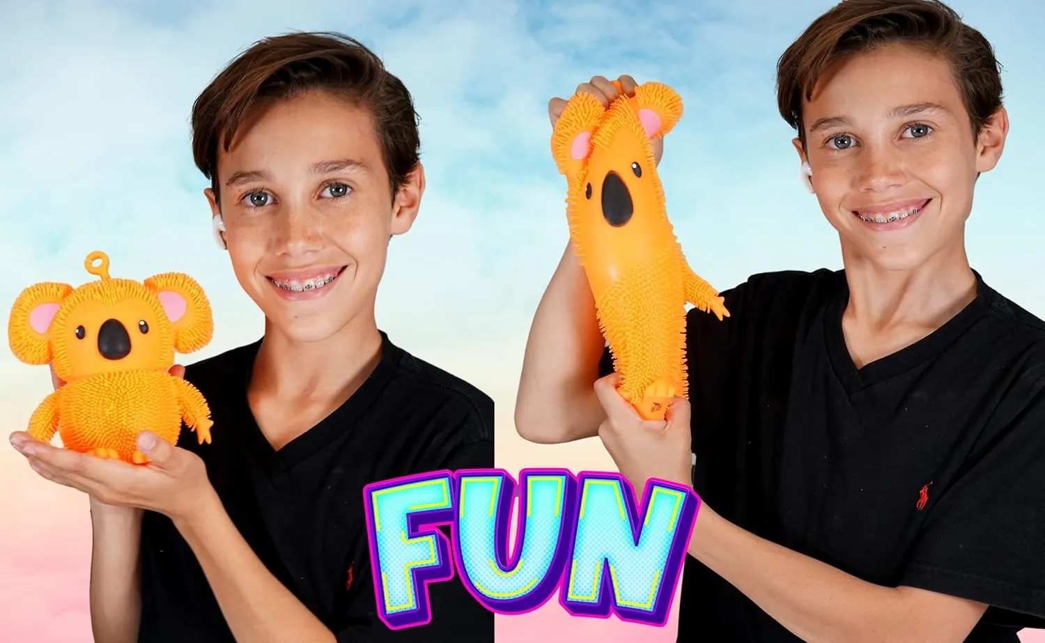 JA-RU Koala Bear Pets Stretchy Squishy Fidget Toy (2 Koalas Assorted) Stress Relief Bedtime Buddies for Kids, with Hair Tentacles Like Noodles. Party Favor Birthday Decorations 6710-2s