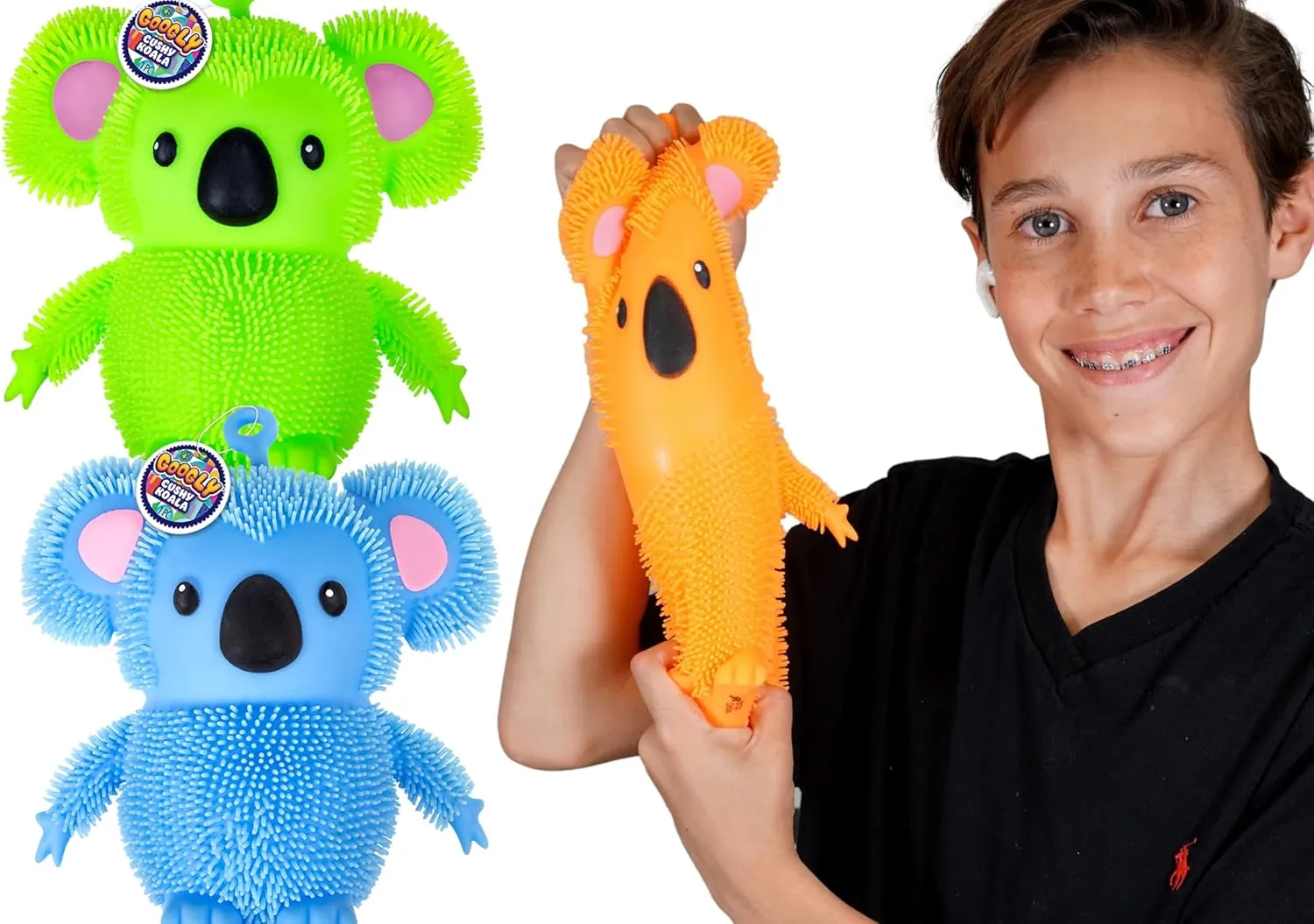 JA-RU Koala Bear Pets Stretchy Squishy Fidget Toy (2 Koalas Assorted) Stress Relief Bedtime Buddies for Kids, with Hair Tentacles Like Noodles. Party Favor Birthday Decorations 6710-2s