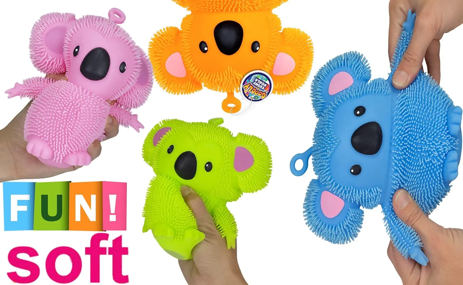 JA-RU Koala Bear Pets Stretchy Squishy Fidget Toy (2 Koalas Assorted) Stress Relief Bedtime Buddies for Kids, with Hair Tentacles Like Noodles. Party Favor Birthday Decorations 6710-2s