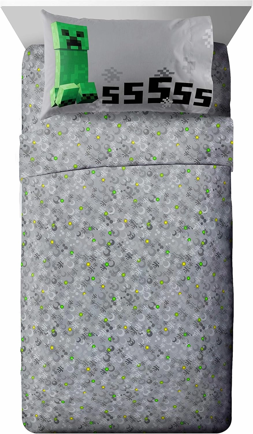 Jay Franco Minecraft Creeper 4 Piece Twin Bed Set (Offical Product)