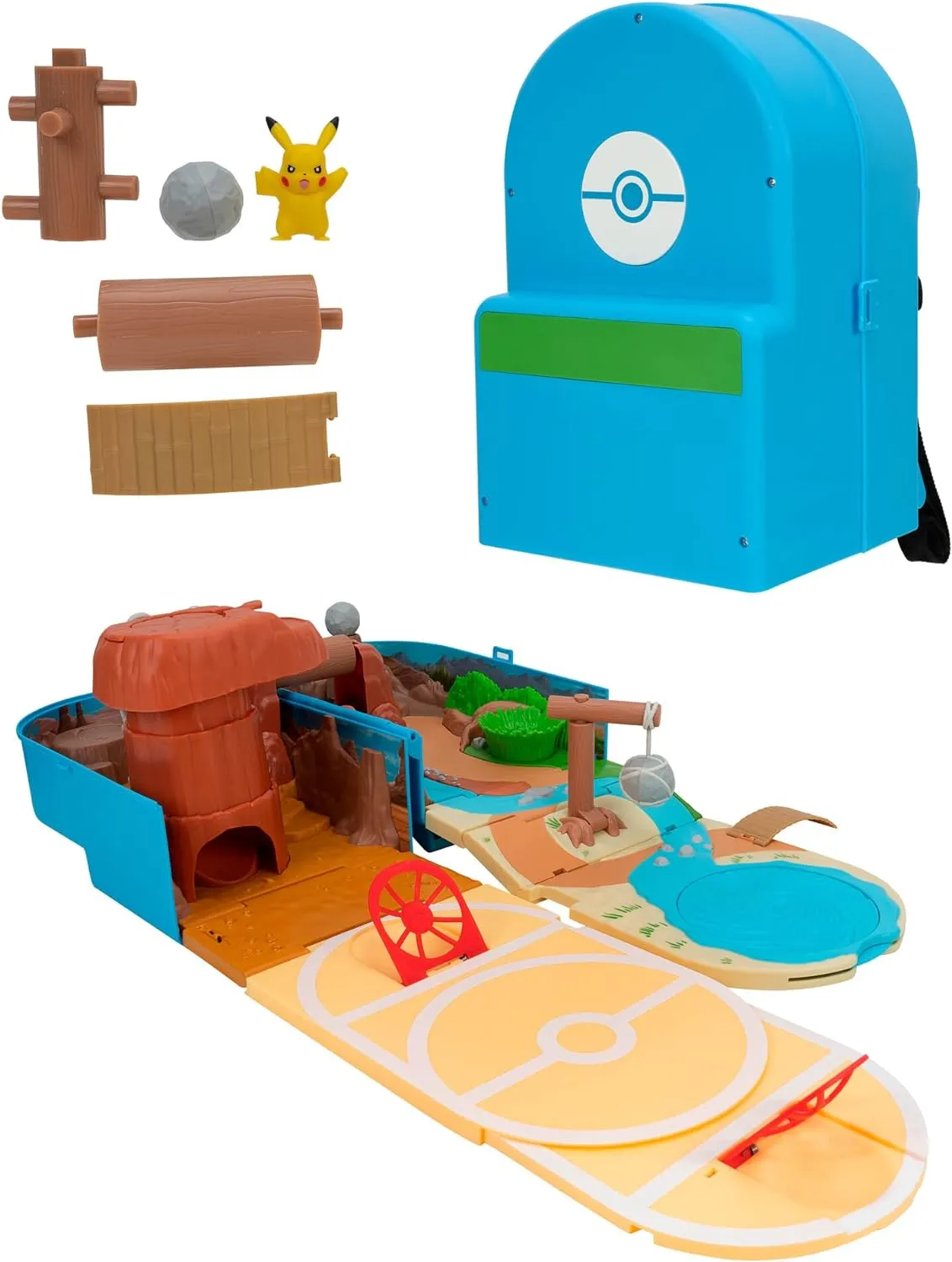 Jazwares Pokémon Carry CASE Battle Desert PLAYSET - Portable Transforming Playset with Action Features and 2-inch Pikachu Battle Figure