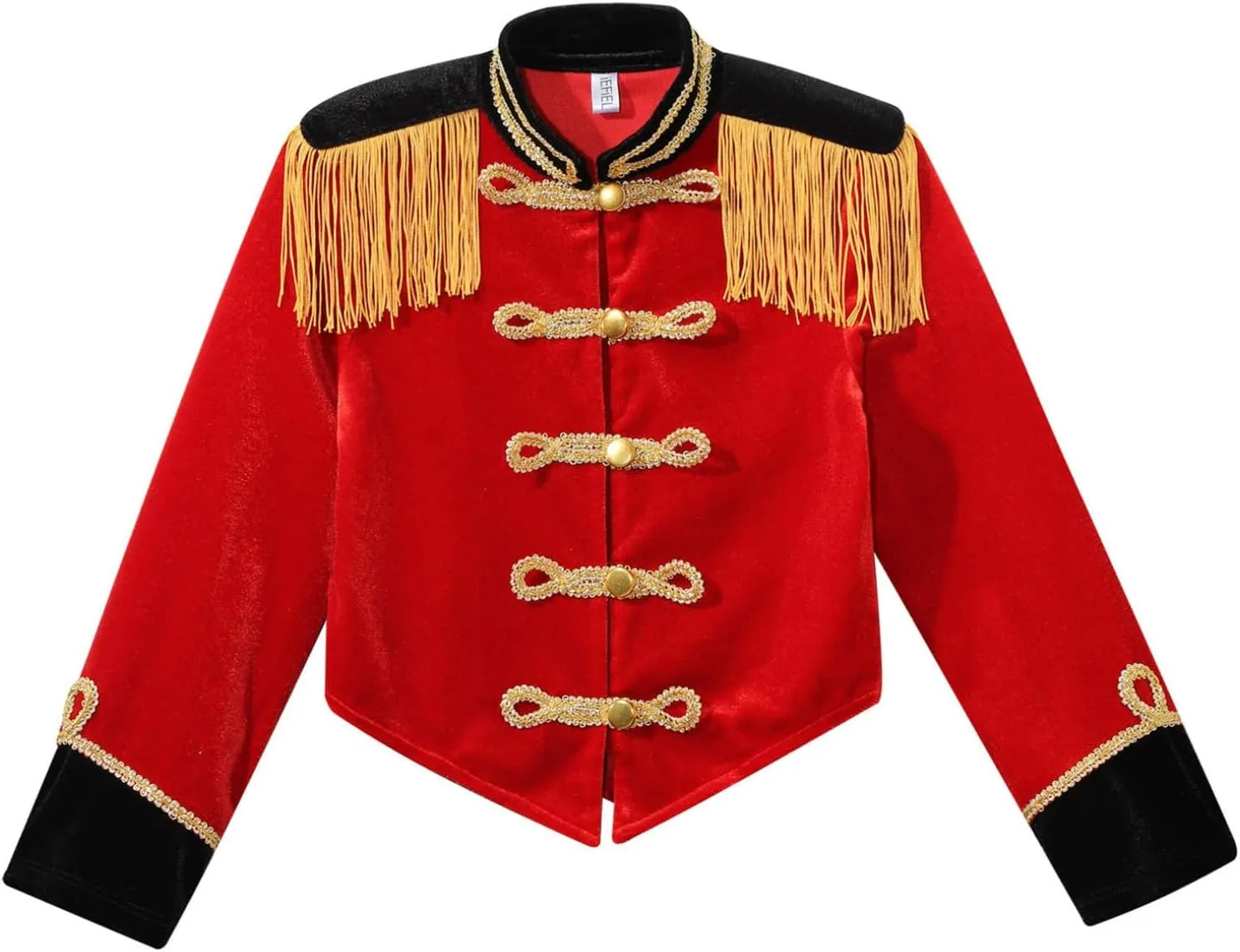 JEATHA Kids Drum Major Costume Majorette Long Sleeve Shiny Sequins Stand Collar Marching Band Uniform Coats
